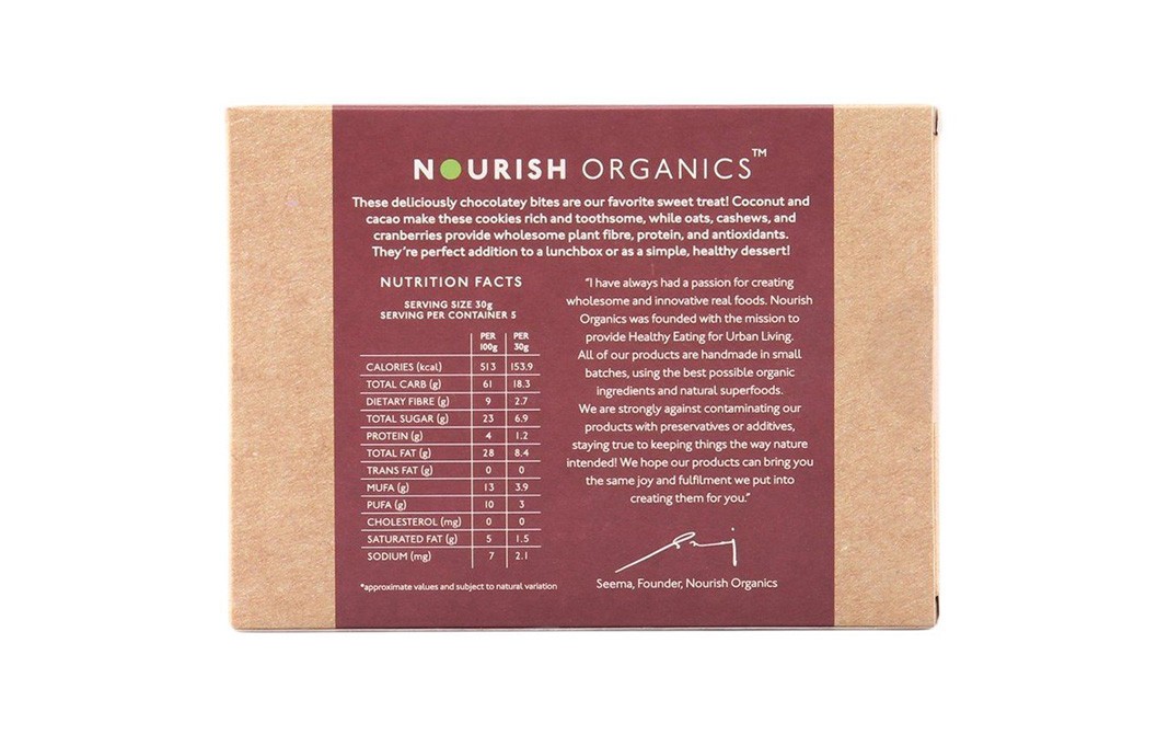 Nourish Organics Chocolate Coconut Cookies   Box  150 grams